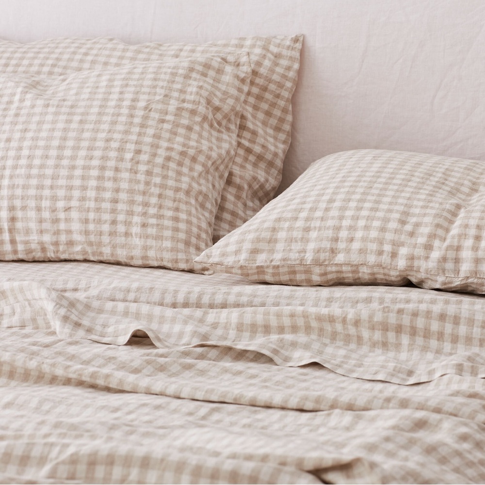 I Love Linen Beige Gingham Single Sheet Set